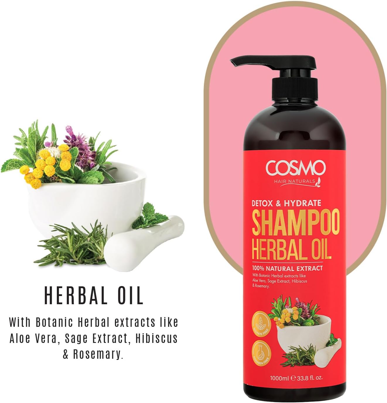Cosmo Detox and Hydrate Herbal Oil Shampooing 1000ml
