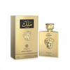 A luxurious product presentation of Kings & Queens Malik, featuring the gold-toned 100ml bottle displayed next to its matching premium gift box.