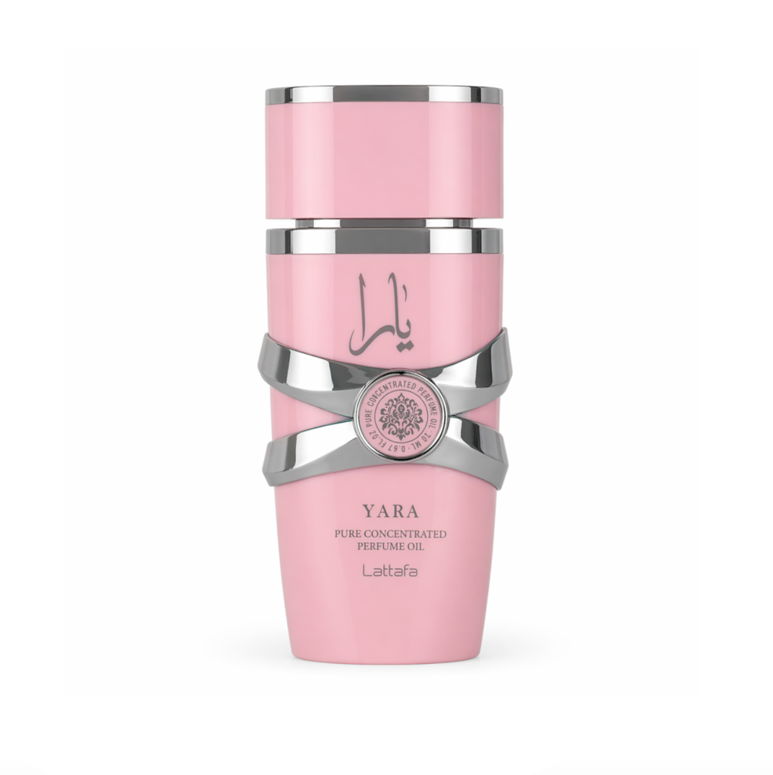 Elegant bottle of Lattafa Yara perfume oil, showcasing its luxurious and feminine design.